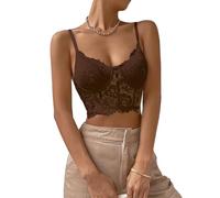 SHEKINI Women's Lace Bra Wireless Bralettes for Women Deep V Neck Bralette Bustier Corset Top Lingerie Going Out Outfits, Brown, L