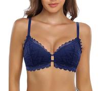 SHEKINI Women's Lace Bralette Padded Wireless Bra Plunge Triangle Breathable Comfort Bra Blue