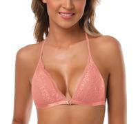 SHEKINI Women's Lace Bralette Sexy Triangular Bra Front Fastening with Removable Pads Backless Bras Plus Size
