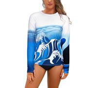 SHEKINI Womens Long Sleeve Rash Guard Tops Sun Protection Thumb Holes Lightweight Quick Dry Plus Size Swimming Tops Printed Beach Swim Shirts Top, White, XXL