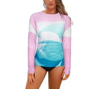 SHEKINI Womens Long Sleeve Rash Guard Tops Sun Protection Thumb Holes Lightweight Quick Dry Plus Size Swimming Tops Printed Beach Swim Shirts Top, Pink, L