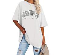 SHEKINI Women's Round Neck T Shirts Short Sleeve Vintage Blouses Ladies Los Angeles Tee Tops Summer Casual Loose Basic Blouse Tshirt, White, L