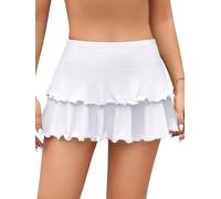 SHEKINI Womens Skirted Bikini Bottoms with Briefs Double Ruffle Layers Swim Skirts Swimwear Bathing Suit