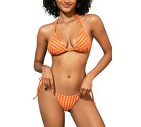 SHEKINI Women's Triangle Bikini Set Striped Towel Texture Halter Neck Bathing Suits Tie Side Swimsuit Beach Swimwear, Orange, S