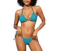 SHEKINI Women's Triangle Bikini Set Striped Towel Texture Halter Neck Bathing Suits Tie Side Swimsuit Beach Swimwear, Green, S