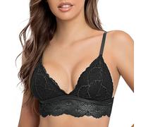 SHEKINI Women's Triangle Bra Floral Lace Non-Wired Bralette Padded Cross Back Everyday Wear Brassiere, Black, X-Large