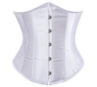 SHEKINI Women's Waist Cincher Underbust Corset Plus Size Lace Up Boned Bustier with G-string, White, Small