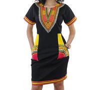 SheKiss Womens African Attir Bohemian Dashiki Traditional Tribal Vintage Ethnic Midi Dresses, Blackyellow, 3XL
