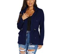 SheKiss Womens Camouflage Shacket Jacket Coats Fashion Fall Long Sleeve Zipper Canvas Camo Jackets with Pockets, Blue368, Large