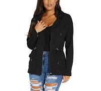 SheKiss Womens Camouflage Shacket Jacket Coats Fashion Fall Long Sleeve Zipper Canvas Camo Jackets with Pockets, Black368, S