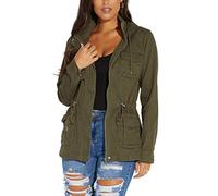 SheKiss Womens Camouflage Shacket Jacket Coats Fashion Fall Long Sleeve Zipper Canvas Camo Jackets with Pockets, Army Green, L