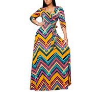 SheKiss Women's Sexy V Neck Floral Long Sleeves Maxi Dresses Casual Loose Party Prom Ladies Outfits, 9719stripe, XXL
