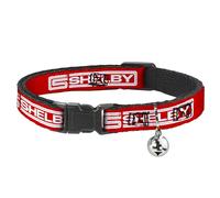 Shelby Breakaway Cat Collar With Bell, Plastic Clip, Easy Adjustable, Carroll Shelby CS Shelby Racing Logo Block Red White, 8.5 to 12 Inches 0.5 Inch Wide