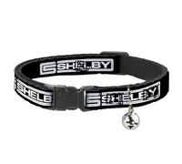 Shelby Breakaway Cat Collar With Bell, Plastic Clip, Easy Adjustable, Carroll Shelby CS Shelby Racing Logo Block Black White, 8.5 to 12 Inches 0.5 Inch Wide