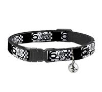 Shelby Breakaway Cat Collar With Bell, Plastic Clip, Easy Adjustable, Shelby 60 Years Since 1962 Checker Black White, 8.5 to 12 Inches 0.5 Inch Wide