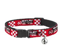 Shelby Breakaway Cat Collar With Bell, Plastic Clip, Easy Adjustable, Shelby 60th Anniversary Checker Red Black White, 8.5 to 12 Inches 0.5 Inch Wide