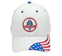 Shelby Cobra Snake American Flag Baseball Cap | White Hat with American Flag | Adjustable | One Size Fits All, White, One size