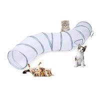 Sheldamy Cat Tunnel, S-2-Way Cat Tunnels for Indoor Cats, Collapsible Cat Play Tunnel, Interactive Toy Maze Cat House with 1 Play Ball for Cats, Puppy, Kitty, Kitten, Rabbit (White & Gray)
