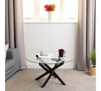 Sheldon Coffee Round Table Clear Glass Top with Stylish Black Wavy Legs
