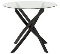 Sheldon Round Clear Glass Top Dining Table with Black Legs