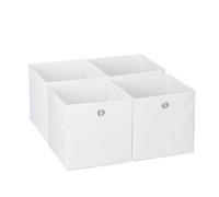 Relaxdays Storage Box Set of 4, Shelf Baskets, HBD: 30x30x30 cm, Handle Holes, Foldable Organiser Bins, White, Polyester, 30 x 30 x 30 cm