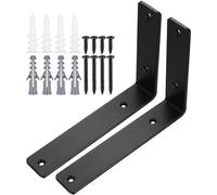 Shelf Bracket, 90-Degree Shelf Mounting Angle from Premium Iron, Versatile Metal Brackets for Wooden Shelves & Furniture, 2-Piece Black Shelf Brackets Set (8x6x1.5 inch)