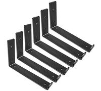 Shelf Brackets 10 Inch, Heavy Duty Black Metal Floating Shelf Bracket, Rustic Farmhouse Decorative Iron L Bracket with Lip/Hook, J Brackets Wall Angel Corner Brace for Wood Shelves - 6 Pack
