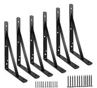 Shelf Brackets 12 inch, Heavy Duty Floating Shelf Bracket for Open Shelving, Black Metal L Bracket Angle Wall Brackets for Shelves - 6 Pack with Screws - Multi-Size Available