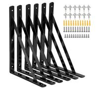 Shelf Brackets 12 x 8 inch, 6 Pack Heavy Duty Wall Shelf Brackets with 90 Degree Triangle, Black Metal Shelf Brackets, Shelves L Brackets(300x190mm)