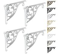 Shelf Brackets 20.3 cm 4 Pack Heavy Duty Wall Mount Baroque Kitchen Shelf Decorative Shelf Includes All Hardware (White)