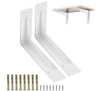 Shelf Brackets 2Pcs, 350mm Heavy Duty Wall Brackets Industrial Floating Shelf Bracket Max Load 105kg, L Bracket Wall Mounted Shelf Support, Matte White Finished for Wall Mounting (White)