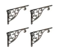 Shelf Brackets 4 Inch 4 Pack Heavy Duty Antique True Silver Wall Bracket Victorian Kitchen Decorative Rack Shelves, Shelf Bracket Available in 8 finishes. (4, Antique True Silver)
