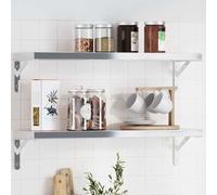 Shelf Brackets 4pc Silver Stainless Steel 20x2.5x14cm Brushed 3mm HeavyDuty 50kg