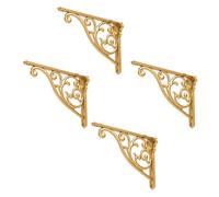Shelf Brackets 6 Inch 4 Pack Heavy Duty Antique Gold Wall Bracket Victorian Kitchen Decorative Rack Shelves, Shelf Bracket Available in 8 finishes. (4, Antique Gold)