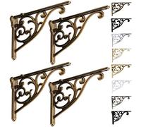 Shelf Brackets 8 Inch 4 Pack Heavy Duty Antique Brass Wall Bracket Victorian Kitchen Decorative Rack Shelves, Shelf Bracket Available in 8 finishes. (4, Antique Brass)