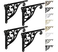 Shelf Brackets 8 Inch 4PCS Heavy Duty Matte Black Wall Bracket Baroque Kitchen Decorative Rack Shelves, Including All Hardware. (4, Black)