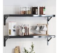 Shelf Brackets Black 20x2.5x14cm Stainless Steel Brushed 4pcs 50kg Heavy Support
