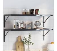 Shelf Brackets Black Stainless Brushed Steel 40x2.5x25cm HeavyDuty Wall Set 50kg