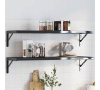 Shelf Brackets Black Stainless Steel Brushed 3mm 30x2.5x15.5cm Heavy Duty 4pcs.