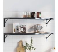 Shelf Brackets Black Stainless Steel Brushed 3mm 30x2.5x15.5cm Heavy Duty 4pcs.