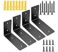 Shelf Brackets Heavy Duty, 45mm Thick L Shape Right Angle Corner Bracket Floating Shelf Support Matte Black Wall Brackets Industrial Scaffold Shelf Brackets with Screw & Anchors, 4 Pcs(5" x 3")