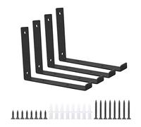Shelf Brackets Supports, 4 Pcs 200mm Rustic Heavy Duty L Shape Metal Shelf Brackets for Scaffold Board Shelving, Iron Industrial Hanging Kitchen Shelving Bracket for Wall (Black)