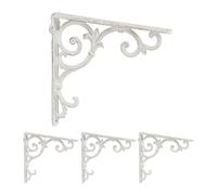 Relaxdays Shelf Brackets, Set of 4, Cast Iron, Antique Style Supports, for Wall-Mounted Shelves, 24.5x4x24.5 cm, White