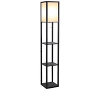 Homcom Floor Lamp Reading Lamp With 3-Tier Storage Shelf For Home Office, Black