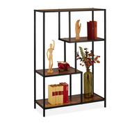 Shelf Industrial Style 4 Shelves Wooden Look Metal MDF Dark Brown Black