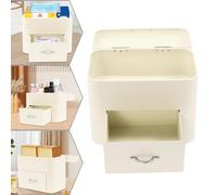 Shelf Organizer 2-Layer Metal Bread Boxes Storage Box Fresh Keeper Bin with Top Lid and 1 Drawer for Storing Breads Pastries Doughnuts Cookies Grains Cosmetics 30 * 20.5 * 26.5cm (Whit