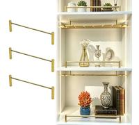 Shelf Rail Fence,3 Pack Adjustable Metal Guard Railing for Hanging Shelves, Anti-Fall Cabinet Barrier Rods with 2 Spindles, 16in Customizable Gold Shelf Safety Guard (8-38 in)