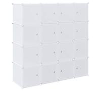 Shelf System with 16 Cubes and Hanging Rods, PP Plastic, White, 145.5 x 46.5 x 144 cm, Versatile Organiser System for Clothes Storage, Wardrobe, Shoe Rack, Hallway and Bedroom