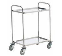 Shelf Trolley; 2 Shelf Trolley with Lip; Swivel Castors; Steel; Silver
