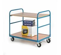 Shelf Truck; 2 Shelf; Fixed/Swivel Castors; Steel; 250kg; Blue/Veneer